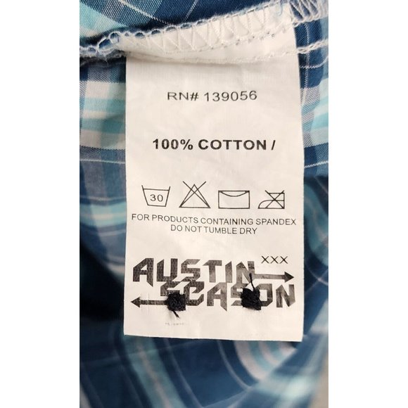 Austin Season Shirt Mens Large Plaid Distressed Embroidered Western Cowboy Top - Picture 11 of 12
